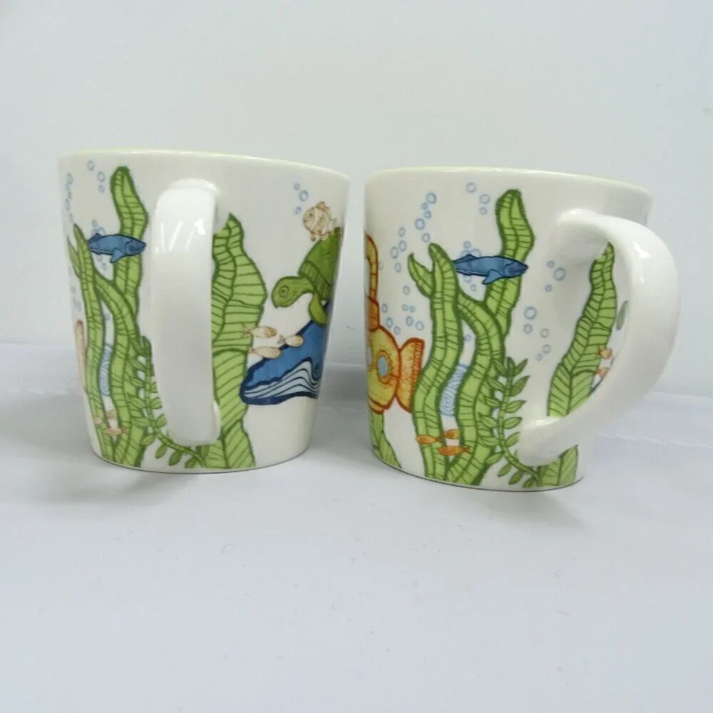 Lot 2 Starbucks Under the Sea Mugs Cup Whale Turtle Submarine Fish Ocean 1 faded